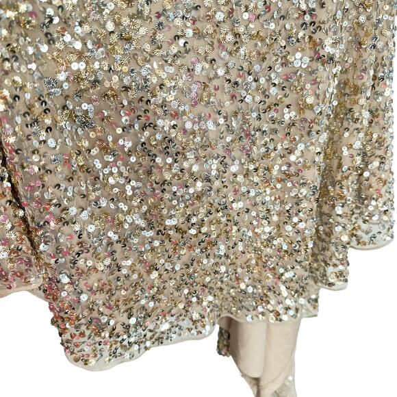 Mac Duggal NEW One Shoulder Sequin Embellished High Slit Maxi Gown Champagne 4 - Picture 8 of 16